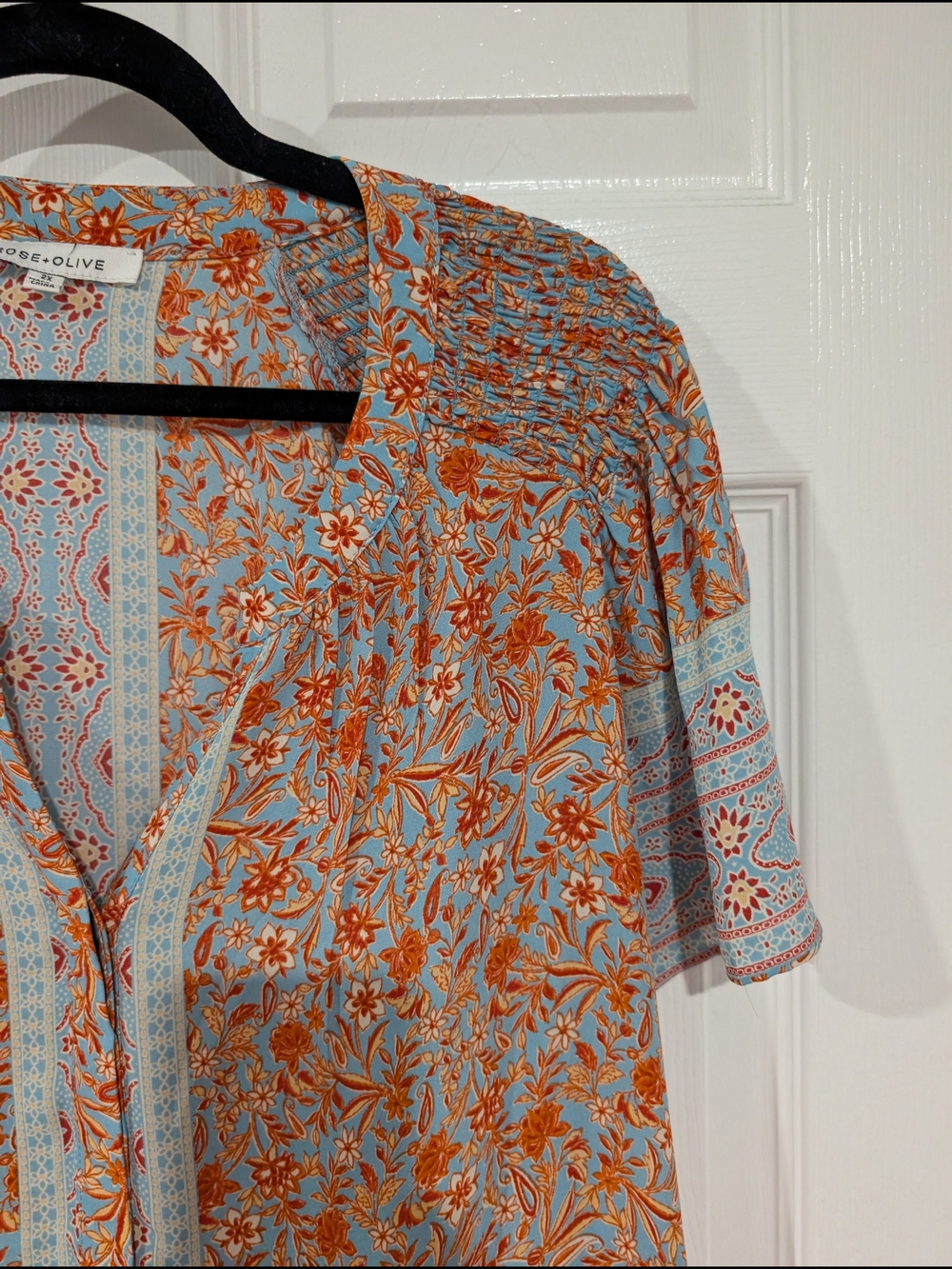 Rose & Olive Light Blue & Orange Floral Boho Tunic in Size 2X - Picture 4 of 9